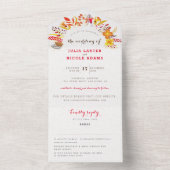 Paarse Sinaasappel Boho Wildflower Bladgroen Bruil All In One Uitnodiging (Binnen)