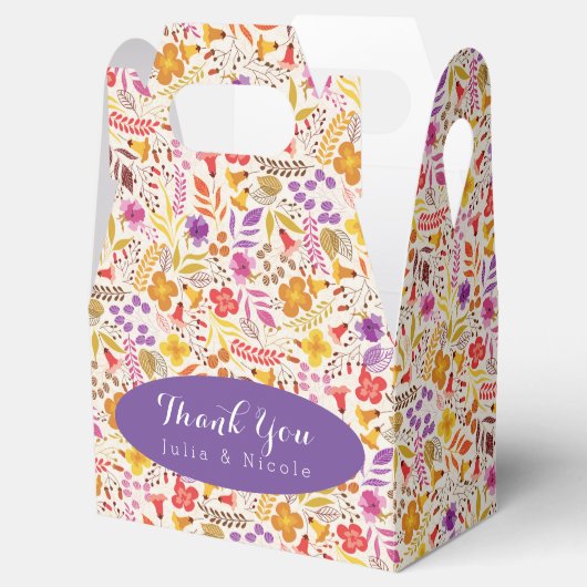 Paarse Sinaasappel Boho Wildflower Bladgroen Bruil Bedankdoosjes (Geopend)