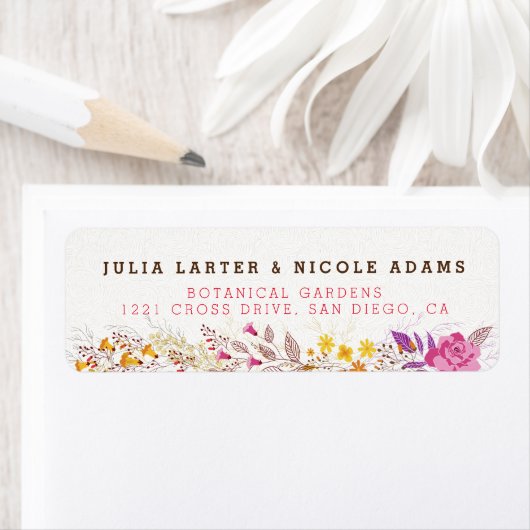 Paarse Sinaasappel Boho Wildflower Bladgroen Bruil Etiket (Insitu)