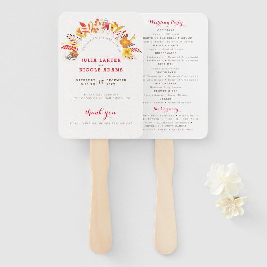 Paarse Sinaasappel Boho Wildflower Bladgroen Bruil Handwaaier (Voorkant en achterkant)