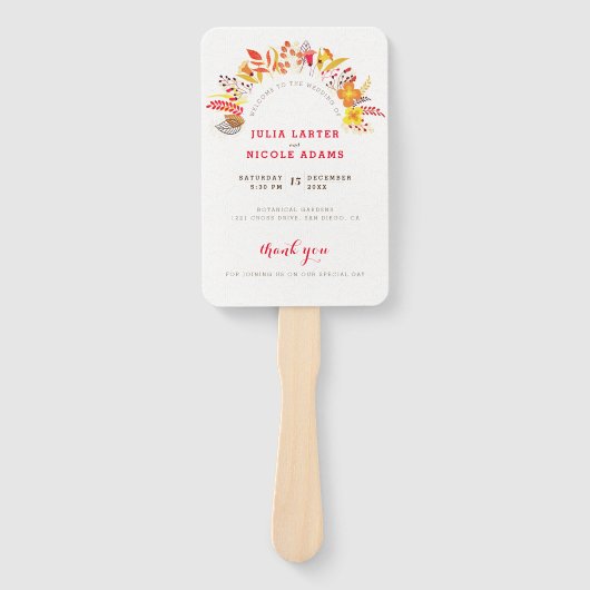 Paarse Sinaasappel Boho Wildflower Bladgroen Bruil Handwaaier (Voorkant)