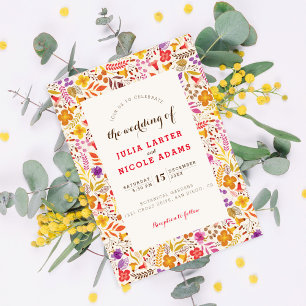 Paarse Sinaasappel Boho Wildflower Bladgroen Bruil Kaart