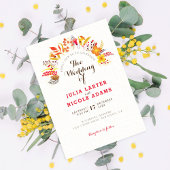 Paarse Sinaasappel Boho Wildflower Bladgroen Bruil Kaart