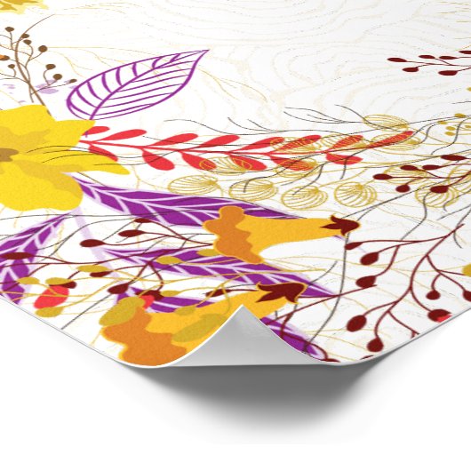 Paarse Sinaasappel Boho Wildflower Bladgroen Bruil Poster (Hoek)