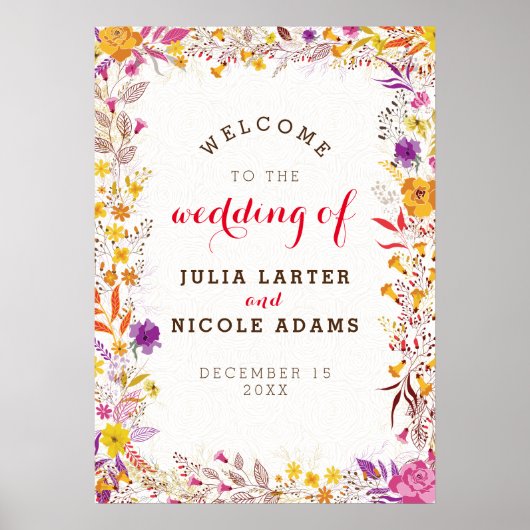 Paarse Sinaasappel Boho Wildflower Bladgroen Bruil Poster (Voorkant)