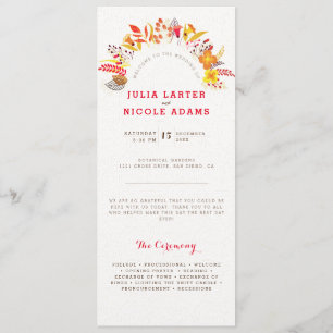 Paarse Sinaasappel Boho Wildflower Bladgroen Bruil Programmakaart