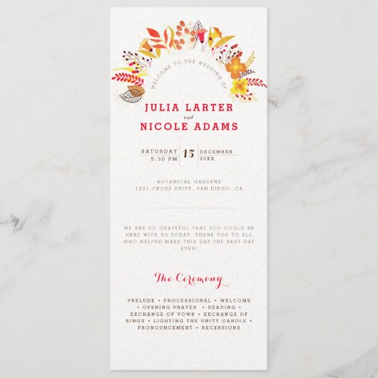 Paarse Sinaasappel Boho Wildflower Bladgroen Bruil Programmakaart (Voorkant)