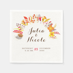 Paarse Sinaasappel Boho Wildflower Bladgroen Bruil Servet