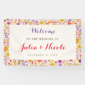 Paarse Sinaasappel Boho Wildflower Bladgroen Bruil Spandoek (Horizontaal)