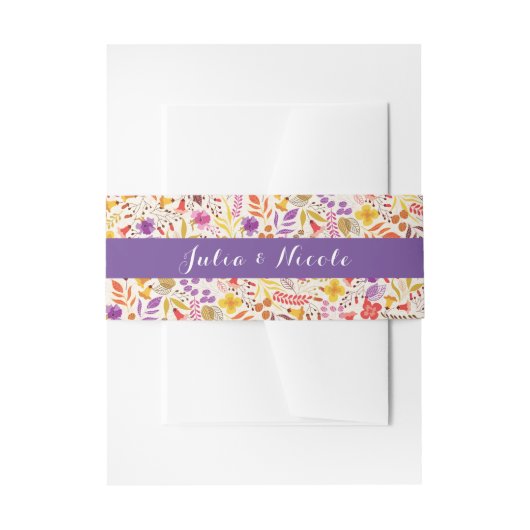 Paarse Sinaasappel Boho Wildflower Bladgroen Bruil Uitnodigingen Wikkel (Voorkant Voorbeeld)