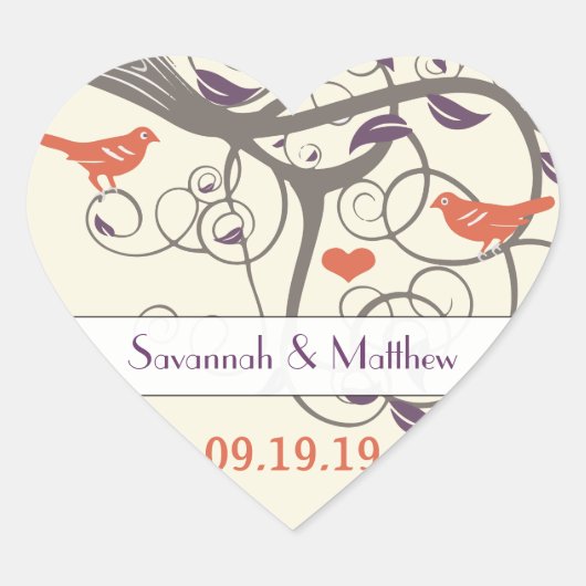 Paarse Sinaasappel- en grijze rivieroeverbindingsz Hart Sticker (Voorkant)