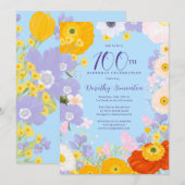 Paarse Sinaasappel Gele Wildbloemen 100e Verjaarda Kaart (Voorkant / Achterkant)