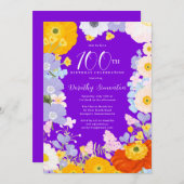 Paarse Sinaasappel Gele Wildbloemen 100e Verjaarda Kaart (Voorkant / Achterkant)
