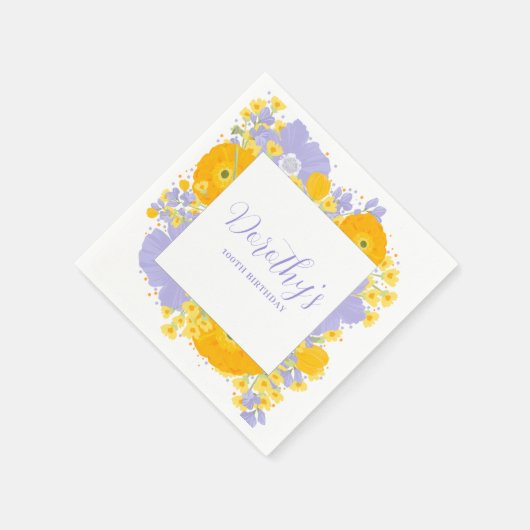 Paarse Sinaasappel Gele Wildbloemen 100e Verjaarda Servet (Hoek)