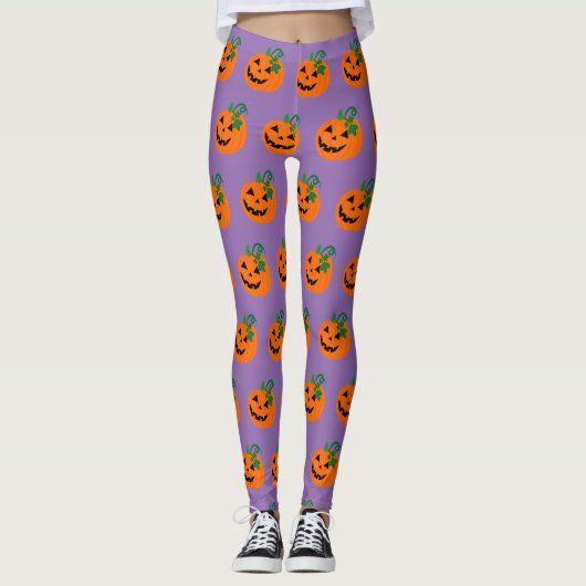 Paarse Sinaasappel gepersonaliseerde Happy Jack O  Leggings (Voorkant)