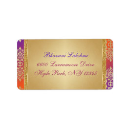 Paarse Sinaasappel gouden damast retour adres labe Etiket