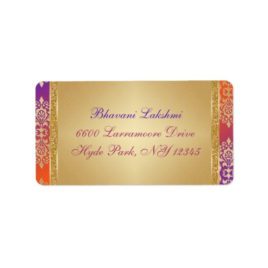 Paarse Sinaasappel gouden damast retour adres labe Etiket (Voorkant)