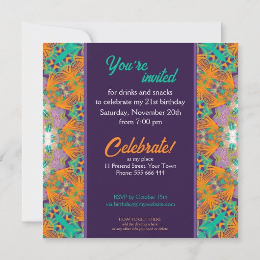 Paarse Sinaasappel Mint Kleurrijke 21e Verjaardags Kaart (Achterkant)