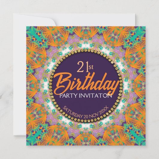 Paarse Sinaasappel Mint Kleurrijke 21e Verjaardags Kaart (Voorkant)
