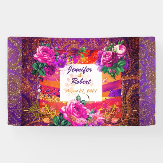Paarse Sinaasappel Paisley Floral Spandoek (Horizontaal)