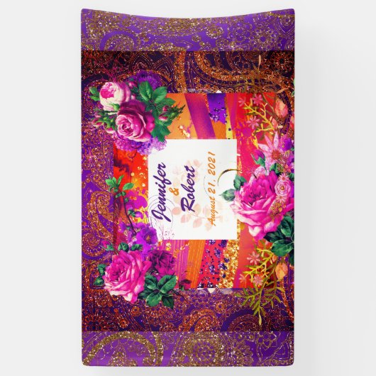 Paarse Sinaasappel Paisley Floral Spandoek (Verticaal)