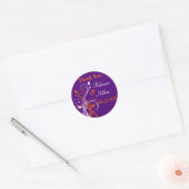 Paarse Sinaasappel White Floral 1,5-inch bruiloft  Ronde Sticker (Envelop)