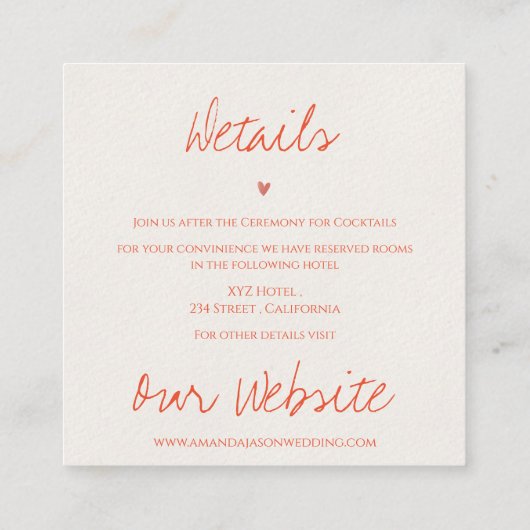 Paarse Sinaasappel Wildflower Bloemen Bruiloft Det Informatiekaartje (Achterkant)