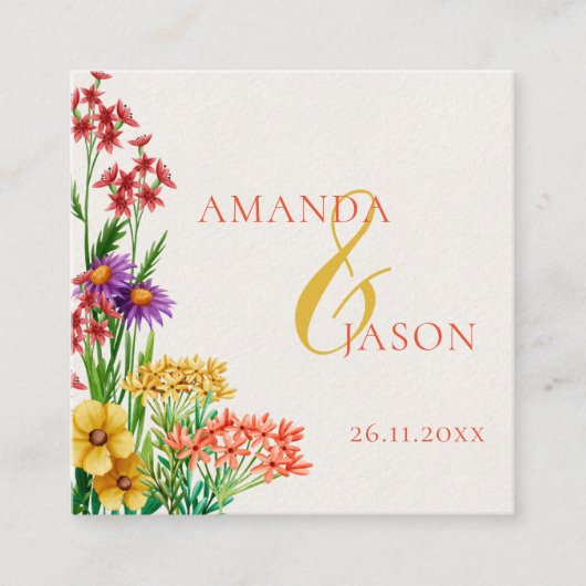 Paarse Sinaasappel Wildflower Bloemen Bruiloft Det Informatiekaartje (Voorkant)