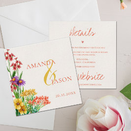 Paarse Sinaasappel Wildflower Bloemen Bruiloft Det Informatiekaartje