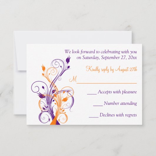 Paarse Sinaasappel wit bloemenbruiloft antwoord Ka (Achterkant)