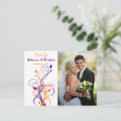 Paarse Sinaasappel wit bloemig dank u foto Briefka Briefkaart (Staand voorkant)