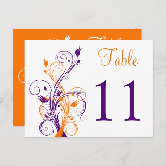 Paarse Sinaasappel Witte Bloemen Tafel Nummer Brie Briefkaart (Voorkant / Achterkant)