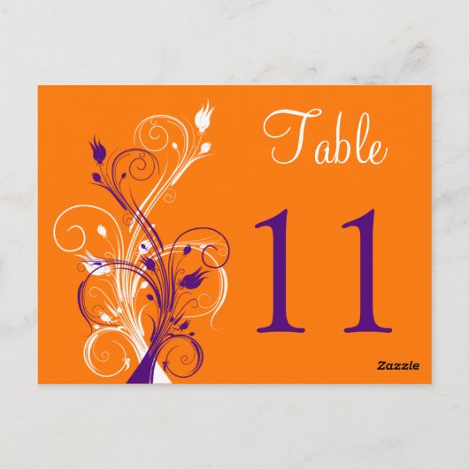 Paarse Sinaasappel Witte Bloemen Tafel Nummer Brie Briefkaart (Achterkant)