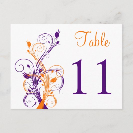 Paarse Sinaasappel Witte Bloemen Tafel Nummer Brie Briefkaart (Voorkant)