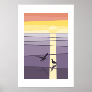 Paarse Sinaasappel Zeevogels aan de Kust Vector Ku Poster