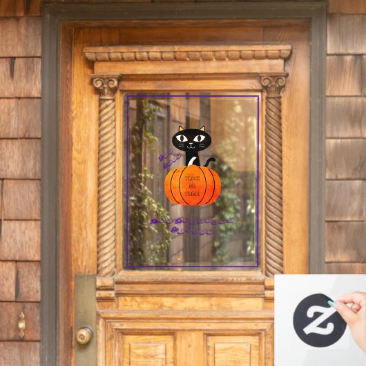 Paarse Sinaasappel Zwarte Kat Pompoen Halloween Fe Raamsticker (Huis Deur)