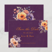 Paarse Sinaasappelkleurige Bloemige Trouw Save The Date (Voorkant / Achterkant)