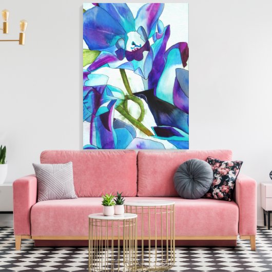 Paarse Singapore Orchid flower waterverf kunst Canvas Afdruk (Insitu (Woonkamer))
