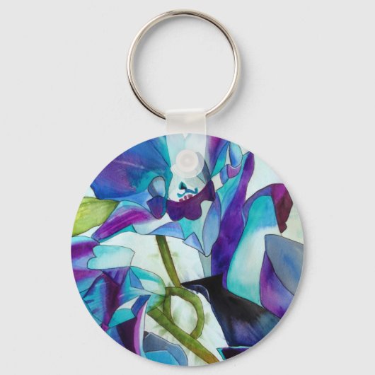 Paarse Singapore Orchid flower waterverf kunst Sleutelhanger (Voorkant)