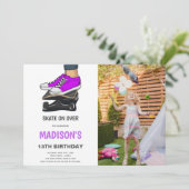 Paarse Skateboards Uitnodigingen met Foto (Staand voorkant)