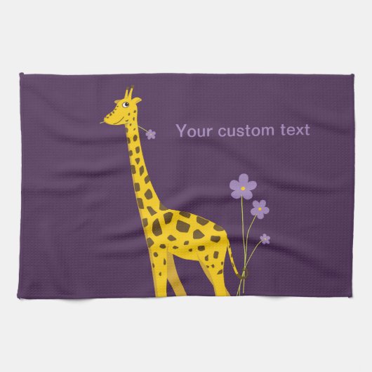 Paarse Skating Funny Giraffe gepersonaliseerd Theedoek (Horizontaal)