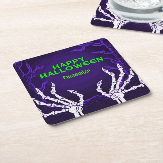 Paarse Skelethanden Kartonnen Onderzetters (Schuin)