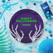 Paarse Skelethanden Papieren Bordje (Feest)