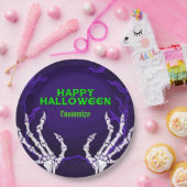 Paarse Skelethanden Papieren Bordje (Feest)