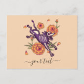 Paarse Skeleton Dog Dia de los Muertos Briefkaart (Voorkant)