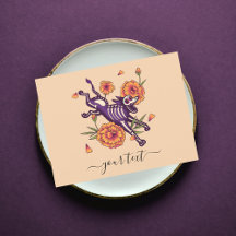 Paarse Skeleton Dog Dia de los Muertos Briefkaart