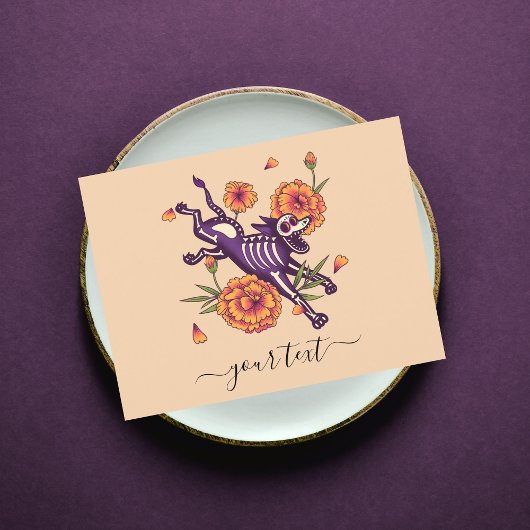 Paarse Skeleton Dog Dia de los Muertos Briefkaart