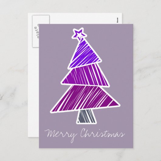 Paarse Sketchy Christmas Tree Briefkaart (Voorkant / Achterkant)