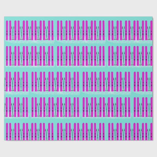 Paarse ski's op blauw inpakpapier (Vlak)