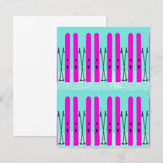 Paarse skis op blauw notitiekaartje (Voorkant / Achterkant)